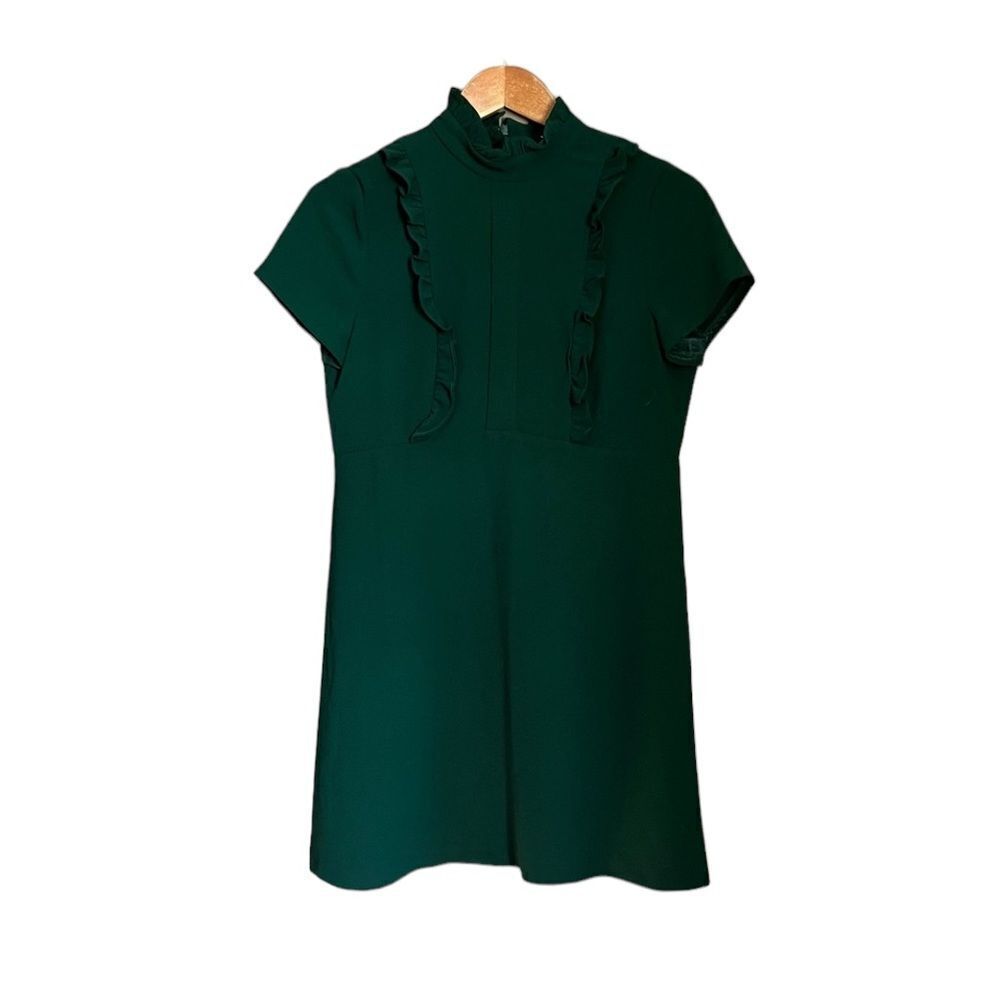 Zara green short sleeve dress with ruffle details